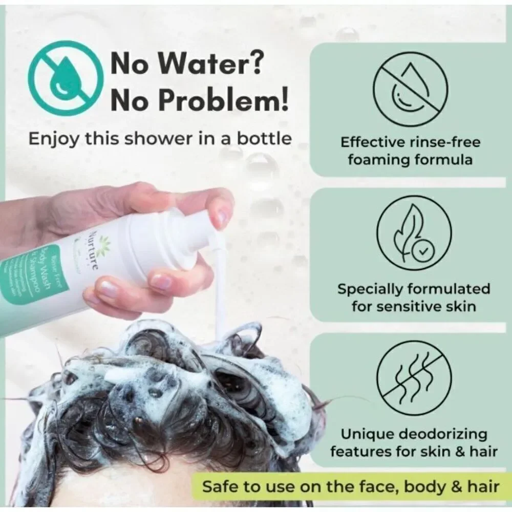 NURTURE VALLEY - NWT - Rinse-Free Body Wash & Shampoo 8 fl oz Waterless Cleanser